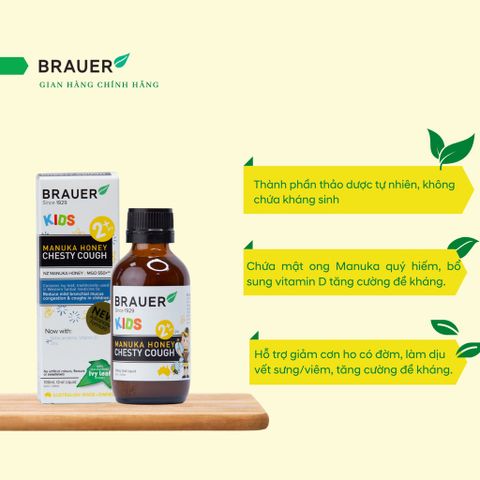  Thực phẩm bảo vệ sức khỏe: BRAUER KIDS MANUKA HONEY CHESTY COUGH 100ML 