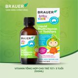  Siro BRAUER Kids Liquid Multivitamin for Toddlers- Vitamin Tổng Hợp cho trẻ từ 1-3 tuổi (100ml) 