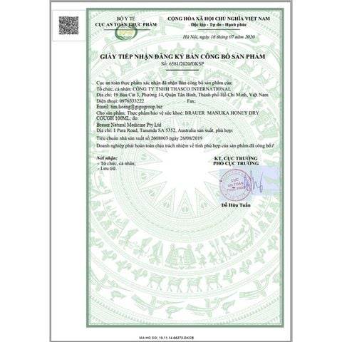  Thực phẩm bảo vệ sức khỏe: BRAUER MANUKA HONEY DRY COUGH 100ML 