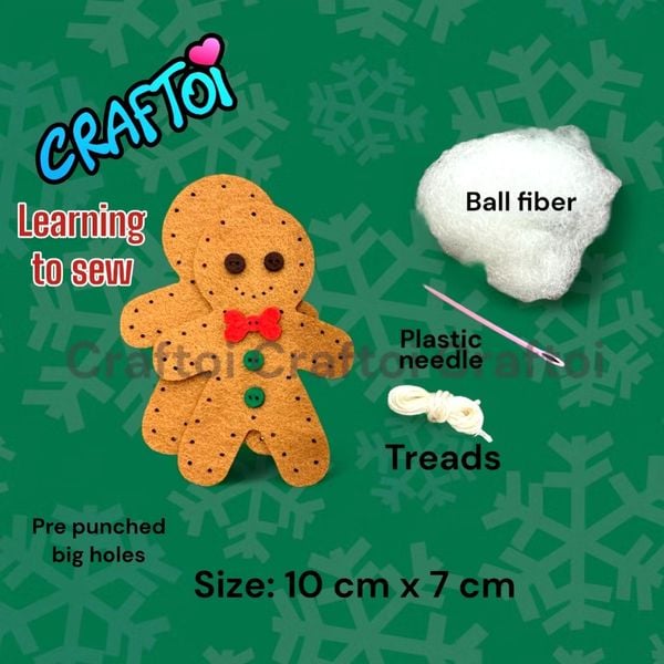  KIM NHỰA Bộ Thủ Công Trẻ Tự Làm Bông 5+ Gingerbread man Christmas ornament Noel Craftoi Felt Sewing toy prepunched holes 