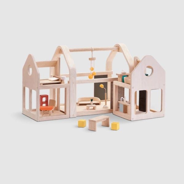  Nhà búp bê bằng gỗ cao su với đồ nội thất 