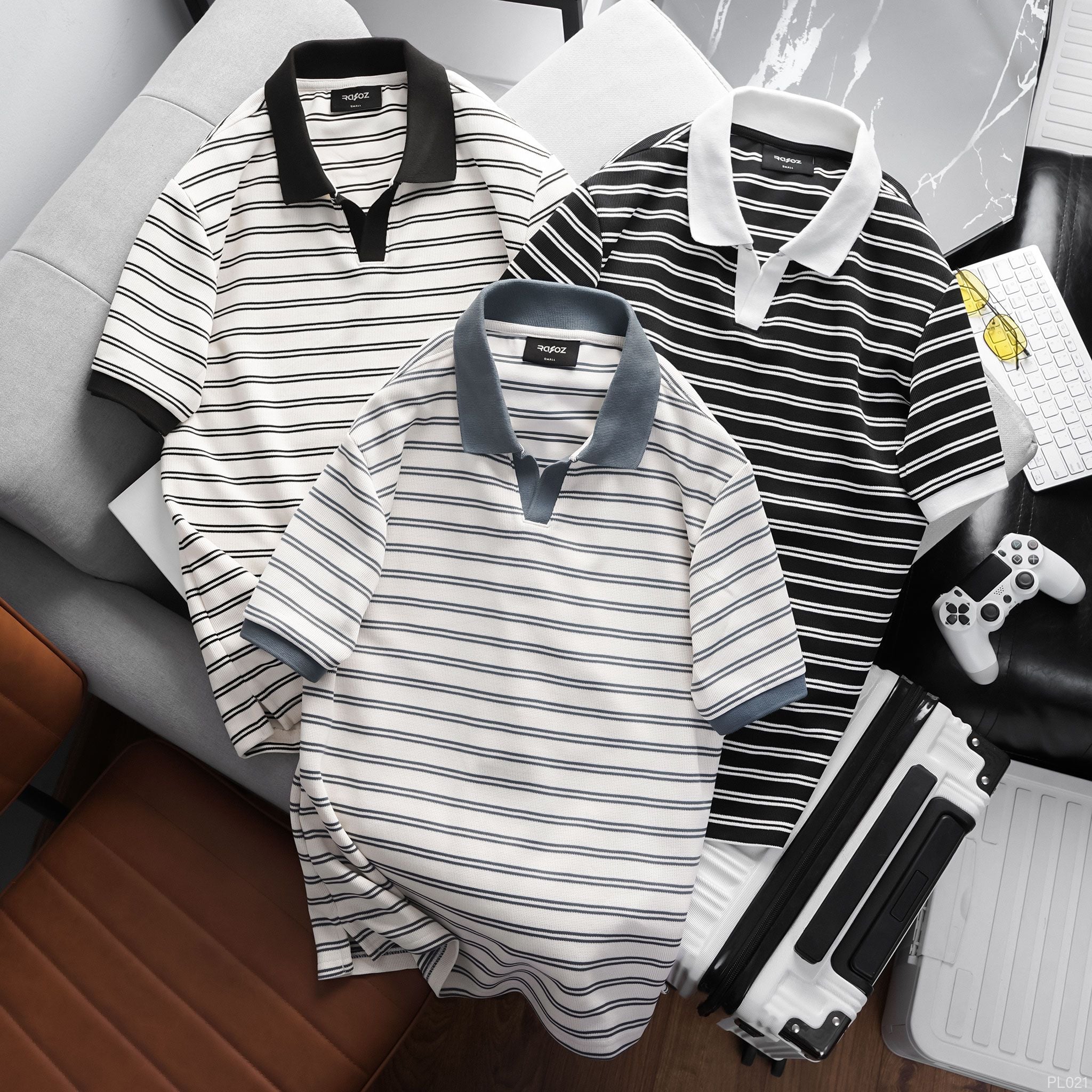  Áo polo cổ V RAFOZ kẻ ngang - 021 