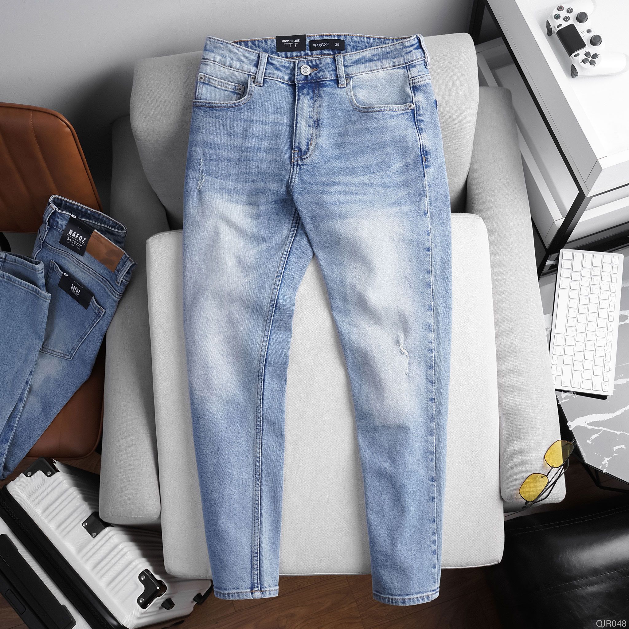  Quần jean RAFOZ xanh sáng xước - 048 