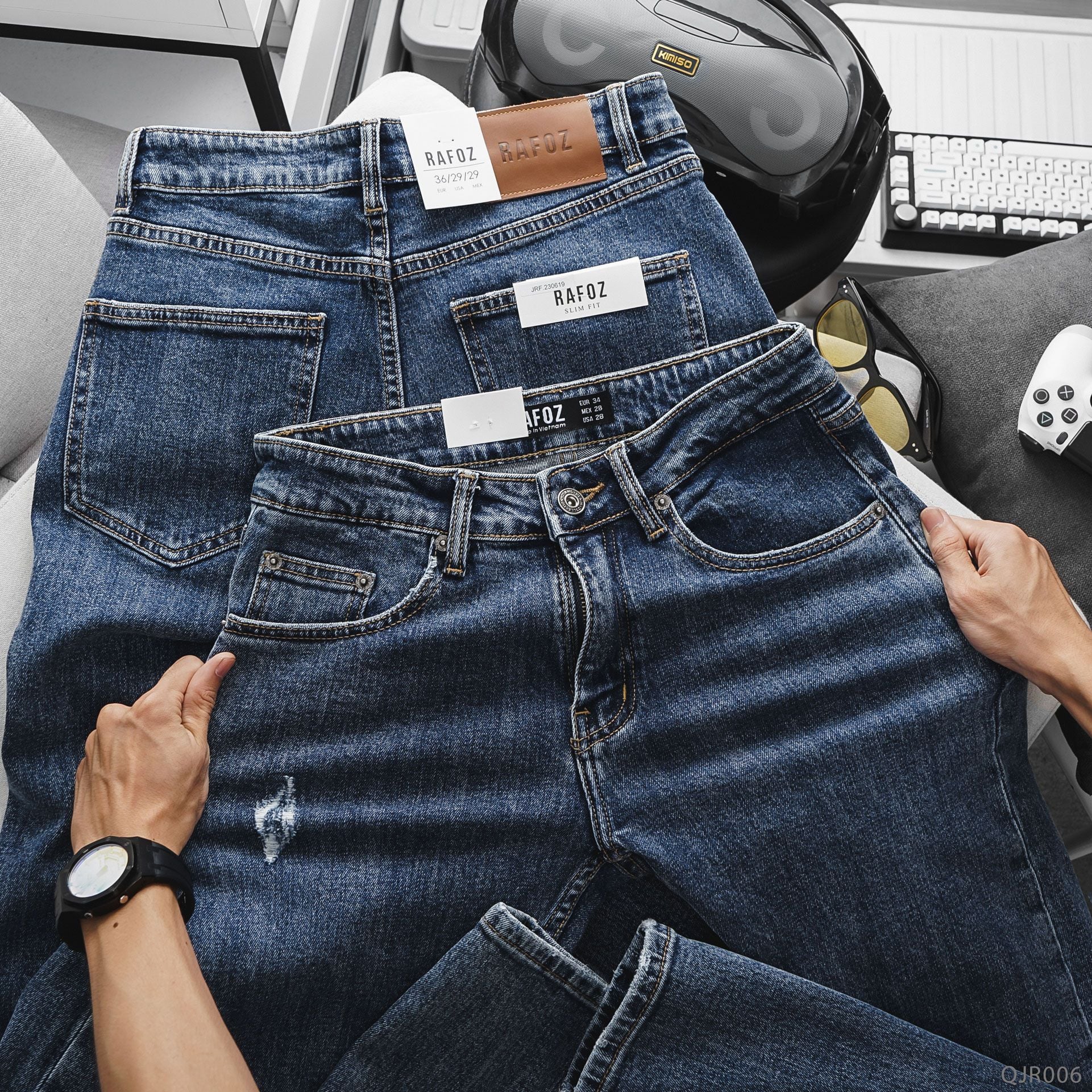  Quần jean RAFOZ 619 Xanh đậm rách - 006 