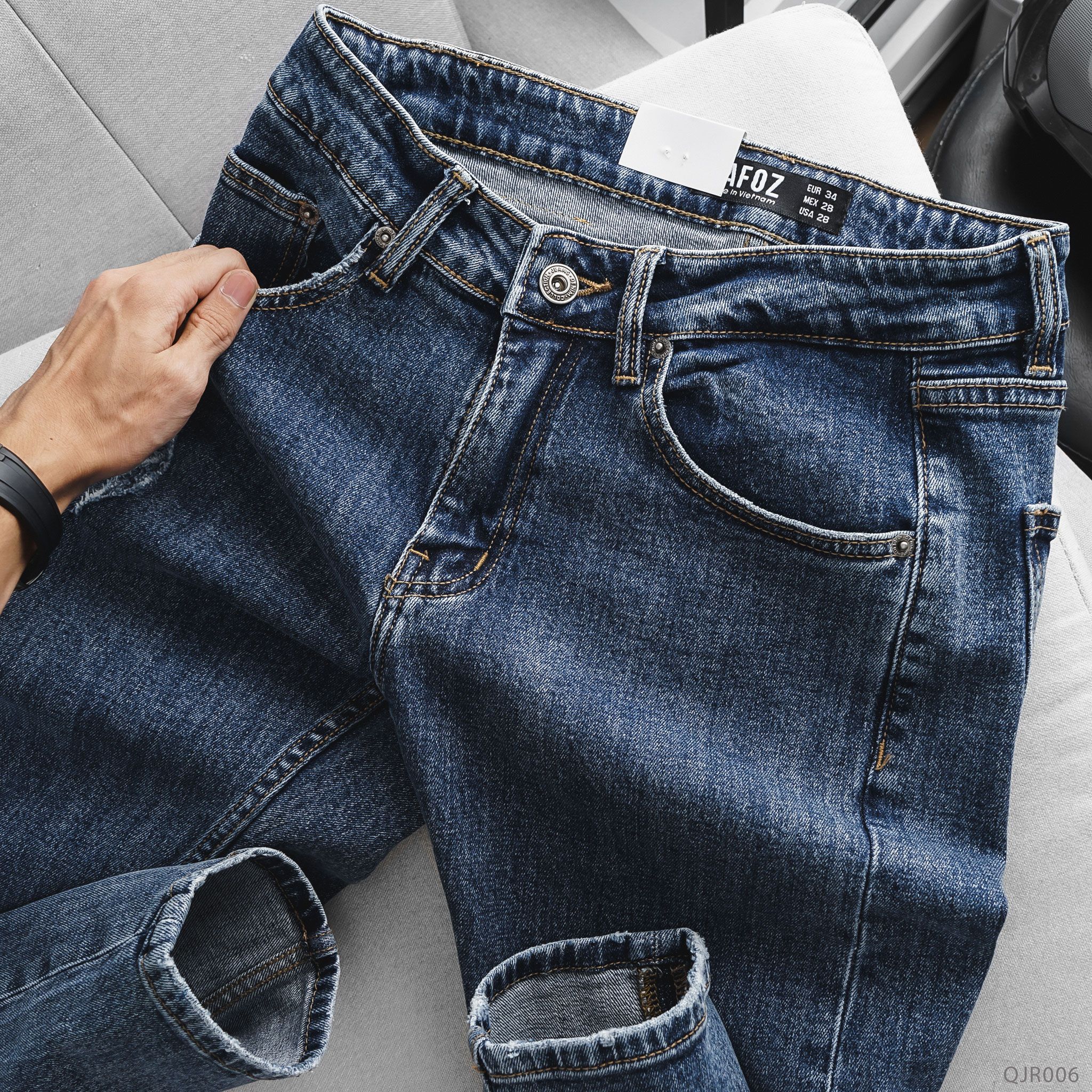  Quần jean RAFOZ 619 Xanh đậm rách - 006 