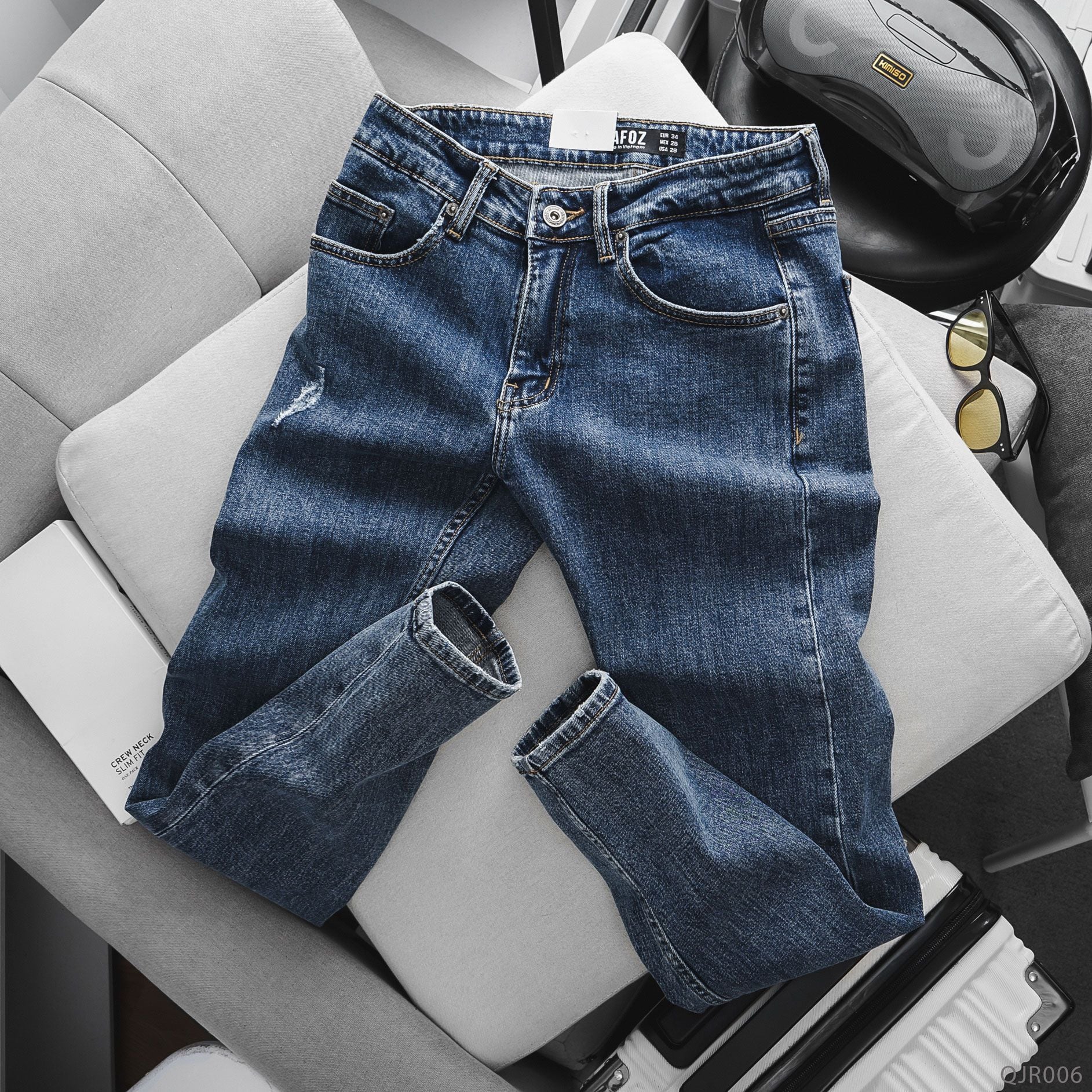  Quần jean RAFOZ 619 Xanh đậm rách - 006 