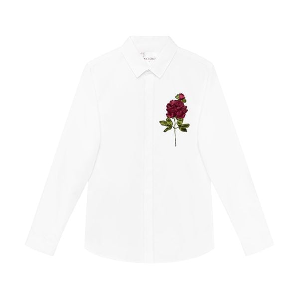 K01956 Áo sơmi thêu hoa hồng đen  Khéo Fashion
