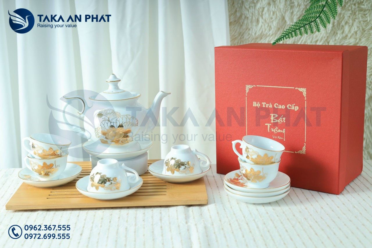  Bộ Ấm Chén Sứ Kẻ Vàng 