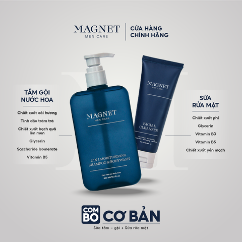 Combo Cơ Bản Magnet Mencare Dầu Gội Sữa Tắm Nam 2in1 300ml & Sữa Rữa Mặt Nam 100ml