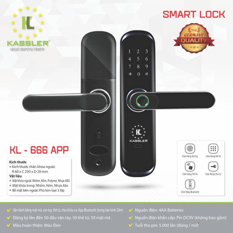  Khóa Cửa Vân Tay KASSLER  KL-666-APP 