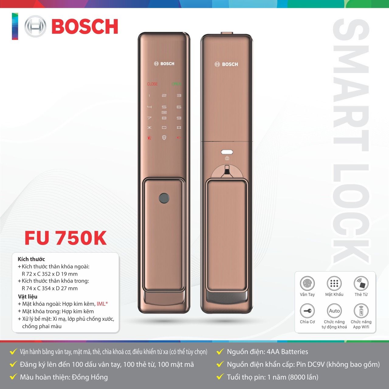  Khóa Vân Tay BOSCH FU750 (750K & 750BK) 