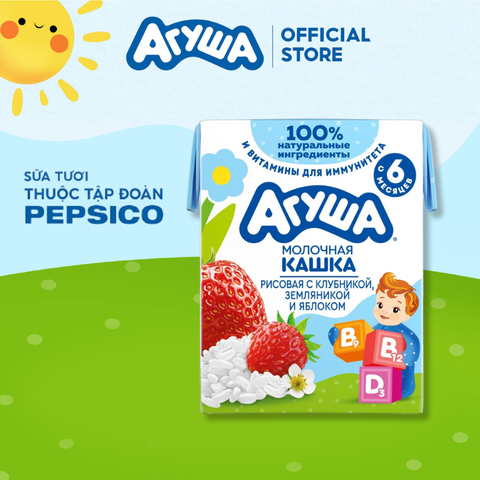  Sữa ăn dặm tăng cân gạo sữa vị dâu tây, dâu đất và táo Agusha 200ml 