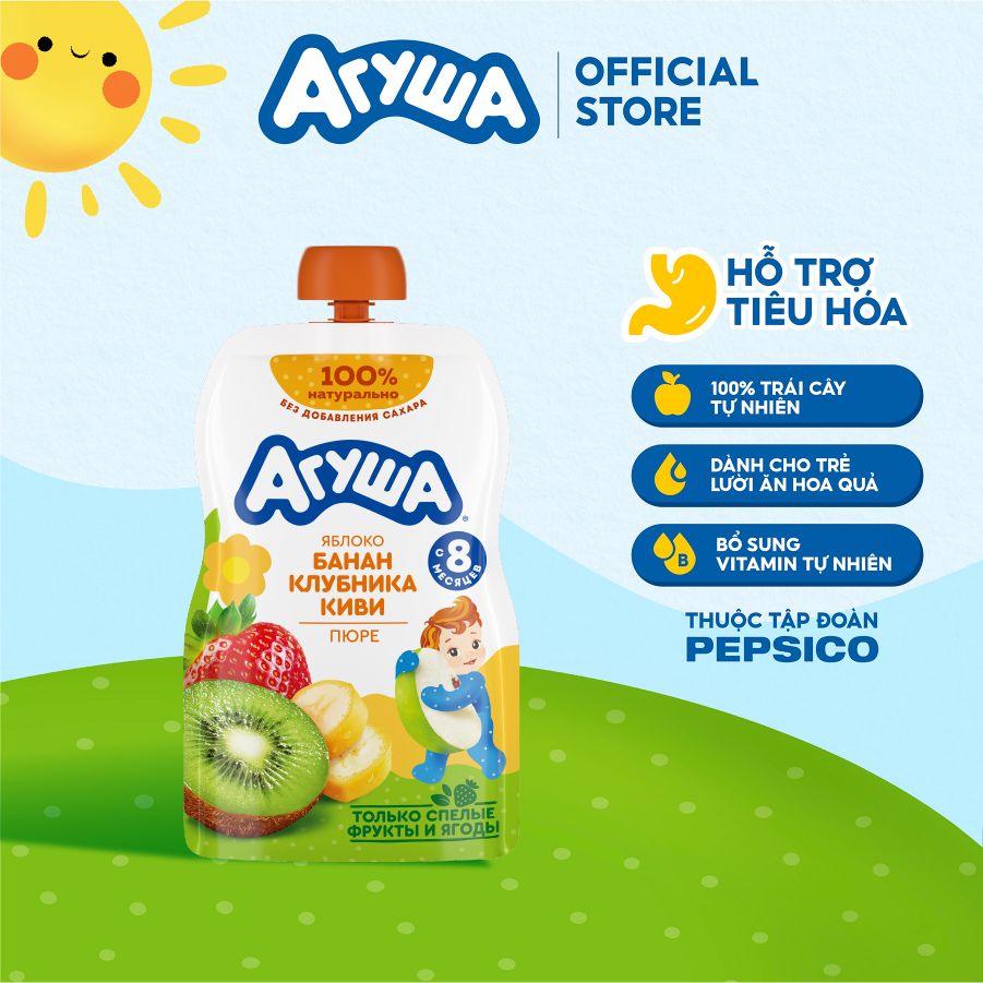  Trái cây nghiền vị táo, chuối, dâu tây và kiwi Agusha 90g dành cho bé từ 6 tháng trở lên 