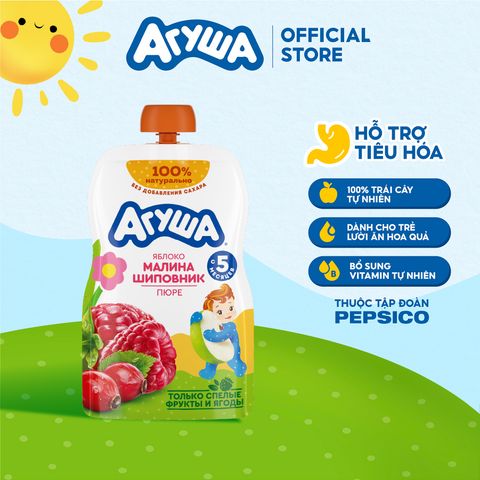  Trái cây nghiền vị táo, mâm xôi và tầm xuân Agusha 90g dành cho bé từ 6 tháng trở lên 