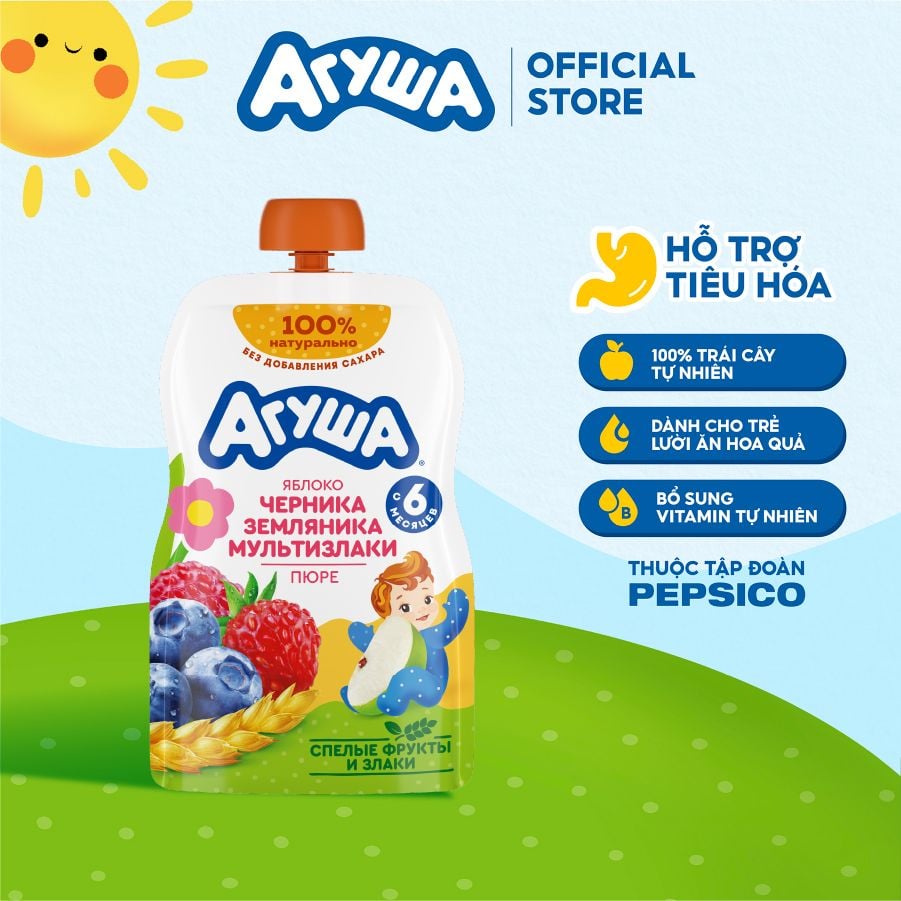  Trái cây nghiền vị táo, việt quất, dâu rừng và ngũ cốc Agusha 90g dành cho bé từ 6 tháng trở lên 