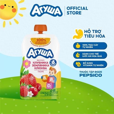  Trái Cây Nghiền bổ sung Vitamin, hỗ trợ tiêu hóa vị Nam việt quất, Dâu tây,Dâu rừng và Táo Agusha 80g/túi 