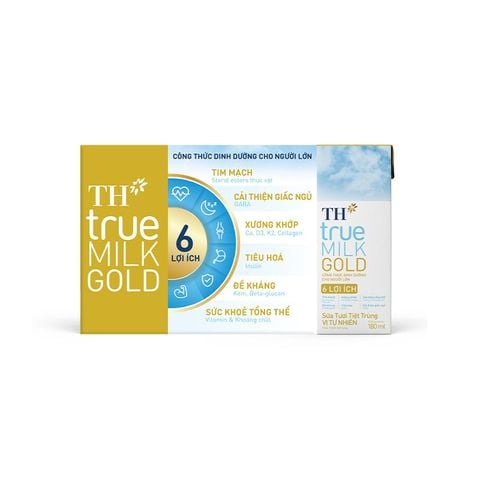  LỐC SỮA TƯƠI TIỆT TRÙNG VỊ TỰ NHIÊN TH TRUE MILK GOLD 180 ML - CÔNG THỨC DINH DƯỠNG CHO NGƯỜI LỚN TUỔI 