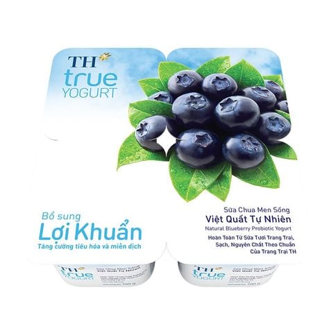  Lốc sữa chua ăn men sống việt quất tự nhiên TH true YOGURT 100 g x 4 hộp 