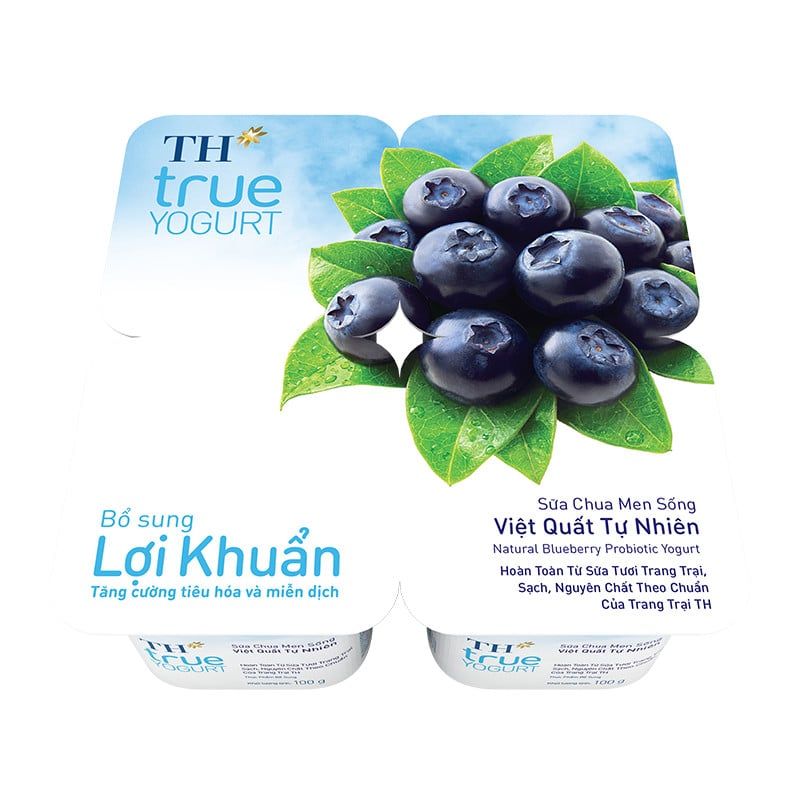  Lốc sữa chua ăn men sống việt quất tự nhiên TH true YOGURT 100 g x 4 hộp 