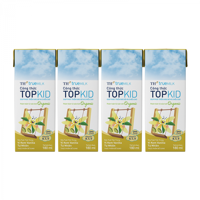  Lốc Sữa Tươi Tiệt Trùng TOPKID Kem Vani 180 ml 
