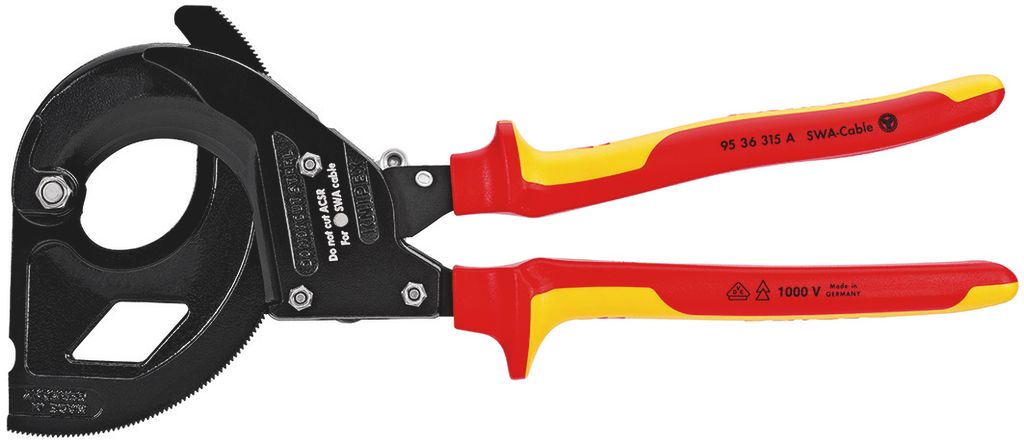  KÌM CẮT CÁP BỌC THÉP CƠ CẤU BÁNH CÓC CÁCH ĐIỆN 1000V 315MM KNIPEX 95 36 315A 