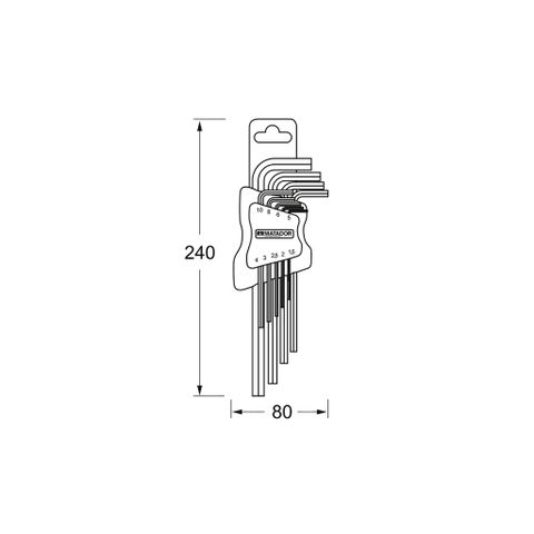  BỘ LỤC GIÁC DÀI HỆ MÉT 9 CHI TIẾT 1,5-10MM MATADOR 0441 9091 