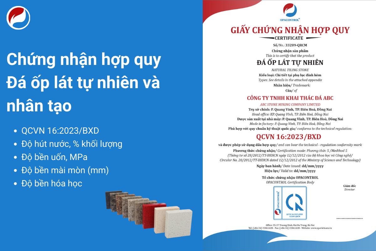  Chứng nhận hợp quy đá ốp lát tự nhiên, nhân tạo theo QCVN 16:2023/BXD. 