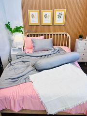 Ga giường TC Modal - Hồng phối xám (có chần ga và vỏ gối)