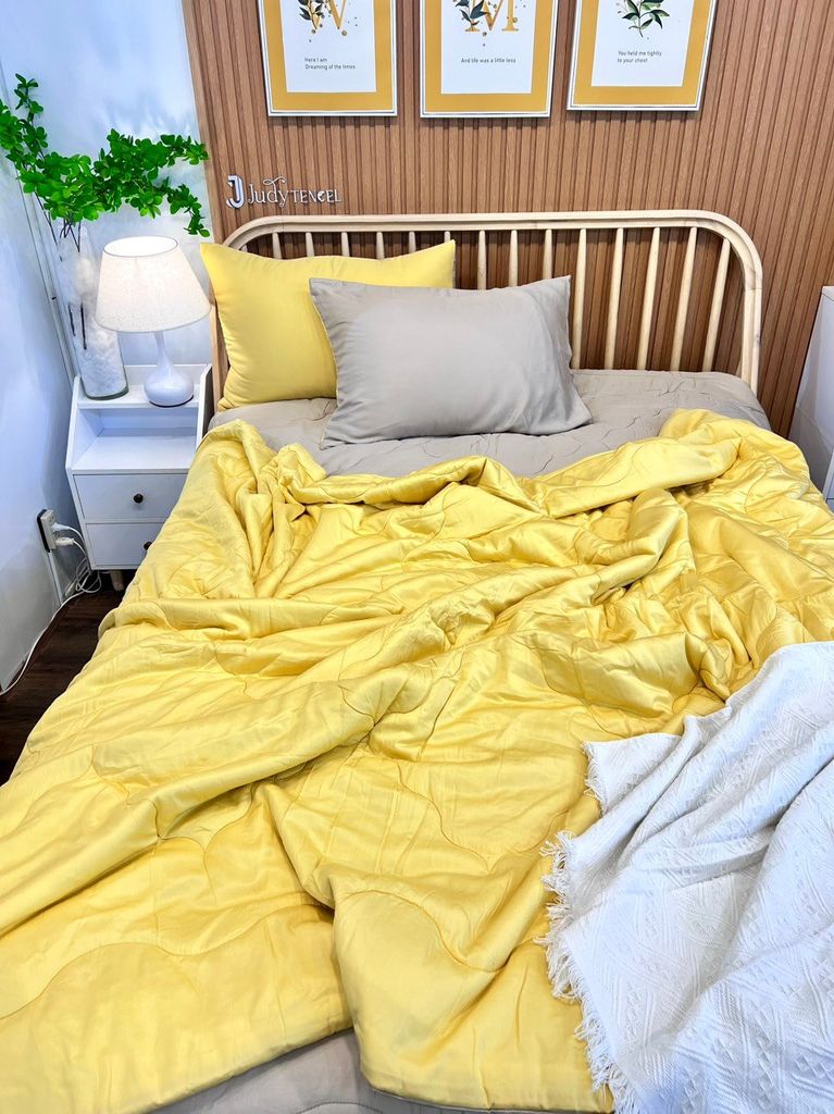 Ga giường TC Modal - Vàng phối nâu (Có chần ga và vỏ gối)