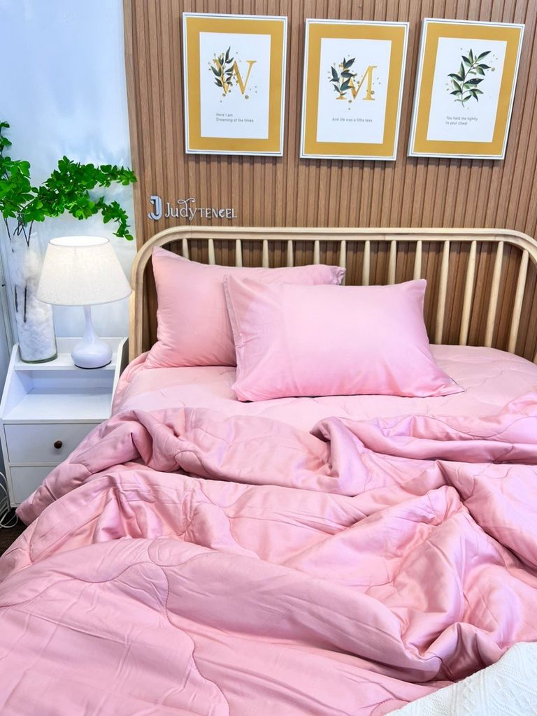 Ga giường TC Modal - Hồng (có chần ga & vỏ gối)