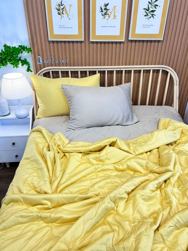 Ga giường TC Modal - Vàng phối nâu (Có chần ga và vỏ gối)