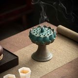  Lư xông đốt trầm hương hoa sen chân cao bằng gốm CTM1 