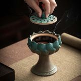  Lư xông đốt trầm hương hoa sen chân cao bằng gốm CTM1 