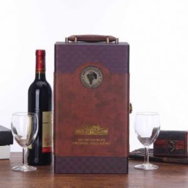 Hộp Rượu Vang Hoàng Gia Đôi Nhỏ - Mẫu Hộp Da Nâu & Tím