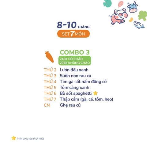  (COMBO 8-10 THÁNG) Set 7 món Combo 3 