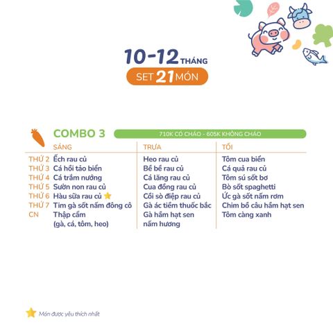  (COMBO 10-12 THÁNG) Set 21 món Combo 3 