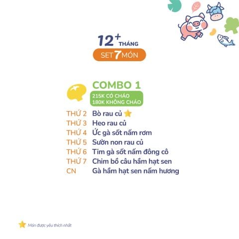  (COMBO TRÊN 12 THÁNG) Set 7 món Combo 1 