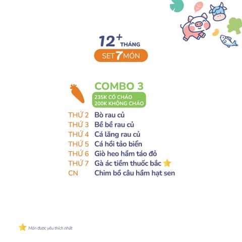  (COMBO TRÊN 12 THÁNG) Set 7 món Combo 3 