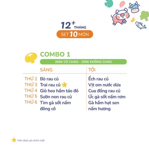 (COMBO TRÊN 12 THÁNG) Set 10 món Combo 1 