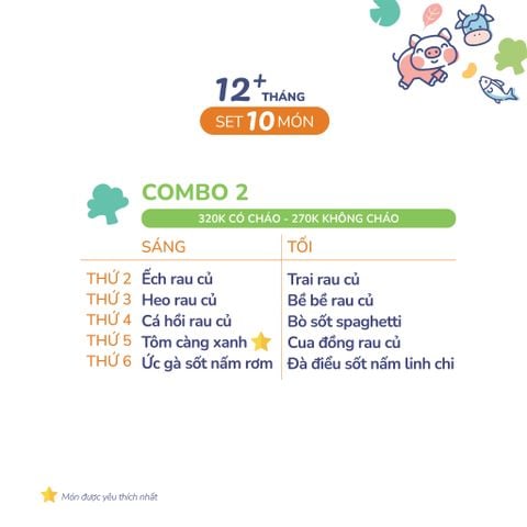  (COMBO TRÊN 12 THÁNG) Set 10 món Combo 2 
