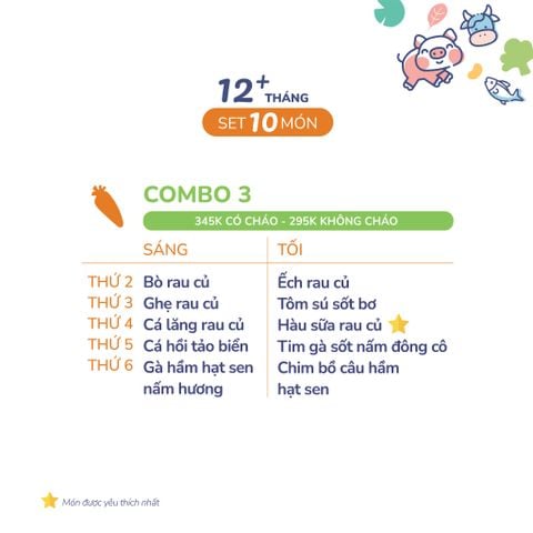 (COMBO TRÊN 12 THÁNG) Set 10 món Combo 3 