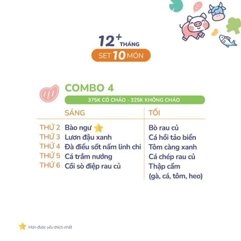  (COMBO TRÊN 12 THÁNG) Set 10 món Combo 4 