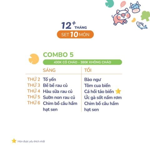  (COMBO TRÊN 12 THÁNG) Set 10 món Combo 5 