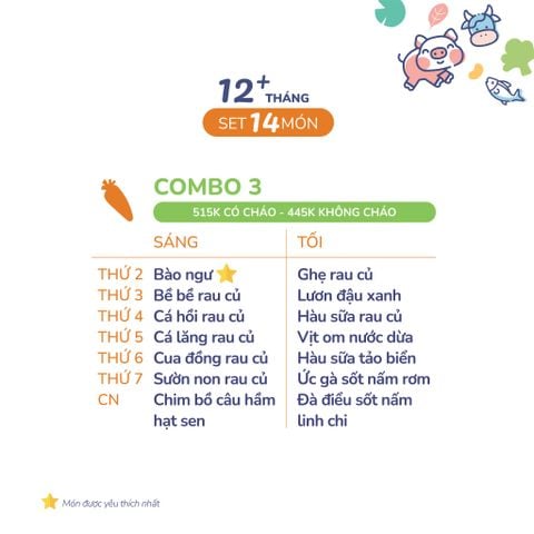 (COMBO TRÊN 12 THÁNG) Set 14 món Combo 3 