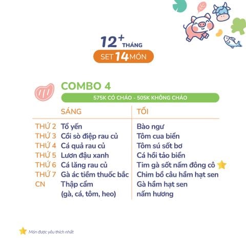 (COMBO TRÊN 12 THÁNG) Set 14 món Combo 4 