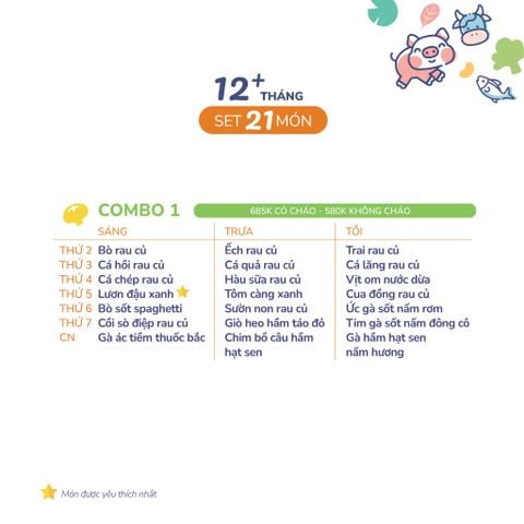  (COMBO TRÊN 12 THÁNG) Set 21 món Combo 1 