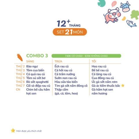  (COMBO TRÊN 12 THÁNG) Set 21 món Combo 3 