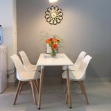  Bàn ăn chân gỗ - Mặt bàn gỗ sơn bóng 2k siêu bền 