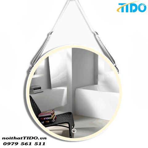  Gương tròn Decor dây da LED viền phun cát, công tắc cảm ứng TI-G12 