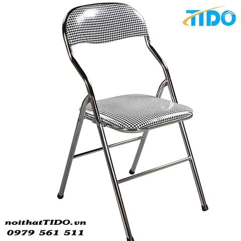  Ghế Gấp Lưng Ngắn Chân Inox Caro Giá Rẻ TIDO-GHS-08 
